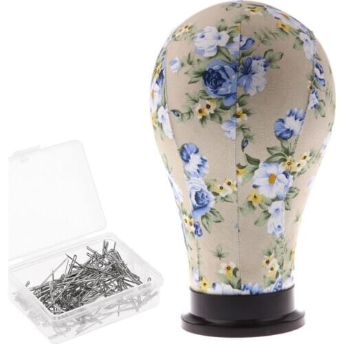 23'' Floral Hair Mannequin Cork Canvas Head For Wig Making Jewelry Hat Eyeglasses Display (T-pins Included)