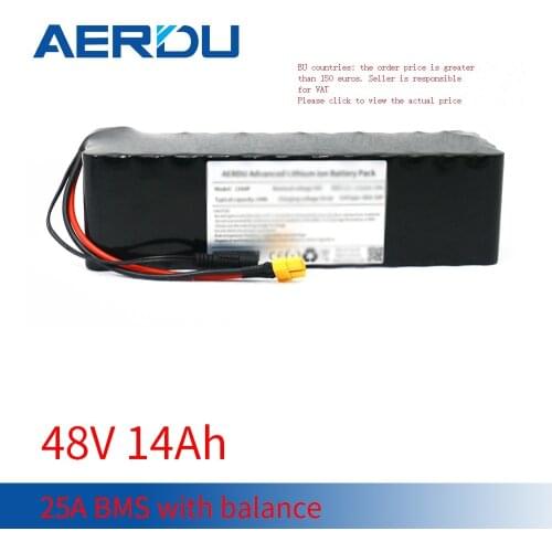 AERDU 48V 13S4P 14Ah battery pack High power 18650 li-ion battery FOR electric vehicle ebike bicycle scooter motor With 25A BMS