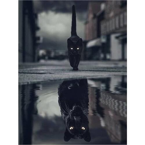 LZAIQIZG Full Square/Round Diamond Painting New Arrival Black Cat Black Panther Handmade Gift Bead Embroidery Animal Home Decor