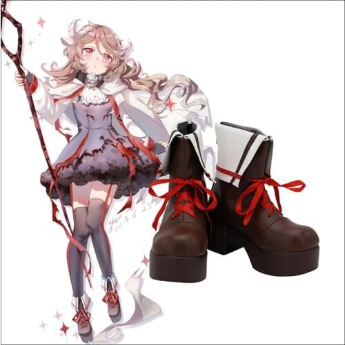 Arknights Eyjafjalla Brown Shoes Cosplay Long Boots Leather Custom Made For Party Christmas Halloween women cosplay boots