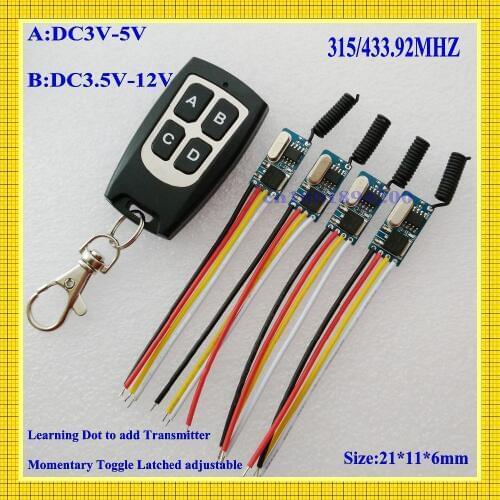 Wireless Remote Control Switch 433mhz 3.7v 4.5v 5v 6v 9v 12v Micro Receiver Switch+ Transmitter DC3.5V-12V Wide Voltage 1A Mos