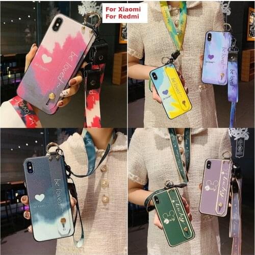 Sumkeymi Lanyard Wrist Strap Phone Case For Redmi K20 Pro Ultra K40 Pro Xiaomi POCO X3 NFC A3 Lite Watercolor Pattern TPU Cover