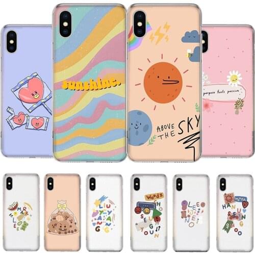 Rainbow Smile Face Sticker Label Phone Case For iPhone 11 12 6 6s 7 8 Plus X XS XR Pro Max MINI 5 5s SE Cover Coque soft Silicon
