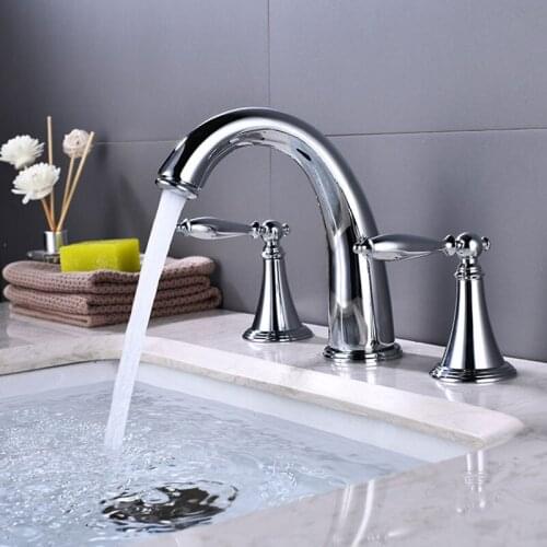 Black/Silver Copper Hot and Cold Water Basin Faucet Double-handle 3 Hole Split Three-piece Bathtub Tap Bathroom Faucet Set