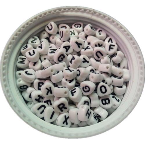 Factory Pricel 4*7MM 3200PCS/Lot Mixed A-Z White with Black Printing Heart Shape Plastic Acrylic Alphabet Letter Spacer Beads