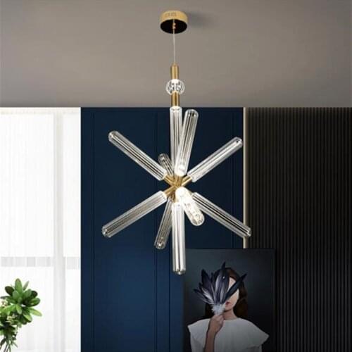 Postmodern Personality Loft Bedroom Led Chandelier Luxury Art Gallery Hotel Hall Clear Glass Coffee Shop Decor Hanging Light