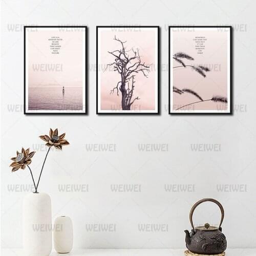 Canvas Painting Dead Trees and Grass By The Pale Pink Lake Poster Home Decoration Use In Living Room and Bedroom Wall Art