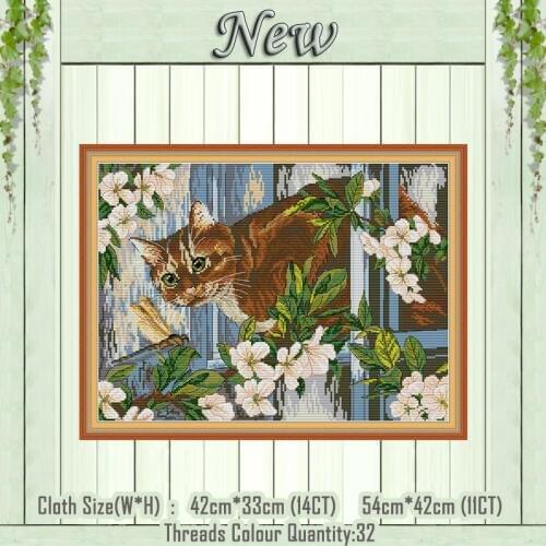 Cat and dragonflie animal decor painting counted printed on the canvas DMC 11CT 14CT kits Cross Stitch Embroidery needlework Set