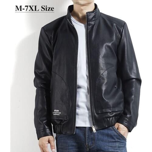 Plus Size 5XL 6XL 7XL Classic Mens Stand Collar PU Leather Jacket Business Casual Loose Windproof Warm Autumn Winter Coat Male
