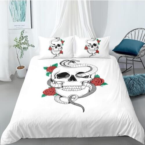 3D Duvet Cover Sets Bedding Sets Bedding Bag Pillow Shams King Queen Full Double Size Skull And Snake Custom White Bedding sets