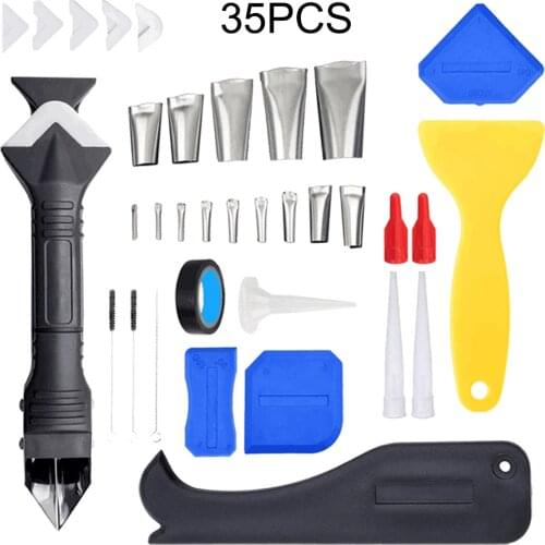 Pro 3 In 1 Caulking Tool Kit Tool Silicone Sealant Finishing Tool Grout Scraper Caulk Remover Set Spatula Squeegee 15/35Pcs/Set