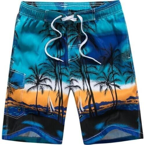 New beach pants mens European and American quick-dry shorts mens coconut tree print casual five-point pants
