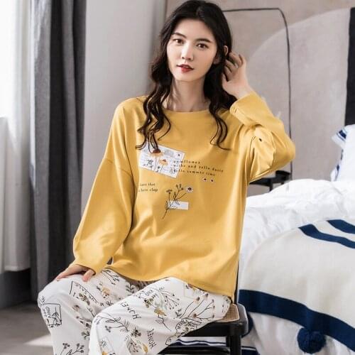 Autumn/winter Pure Cotton Womens Pajamas, Long-sleeved, Cute Girly Pajamas, Sweet Casual Plus Size Home Service Two-piece Suit