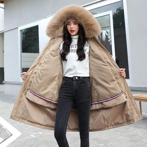 Overcoat Parka Women Detachable Padded Jacket Coats Mid-Length Loose Thick Winter Cotton Coat Female Hooded Fur Collar Outerwear