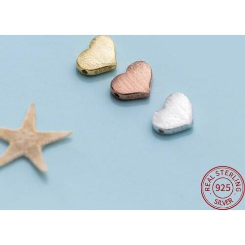 925 Sterling Silver wire drawing heart flat beads spacers for DIY Bracelet Necklace Jewelry Findings accesorices