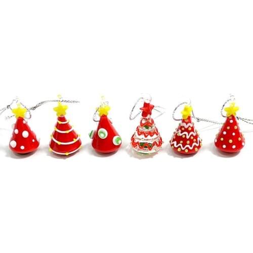 Hanging Handmade Glass Christmas Tree Figurine Art Ornaments Creative Cute Mini Pendant Home Garden Party Xmas Decor Accessories