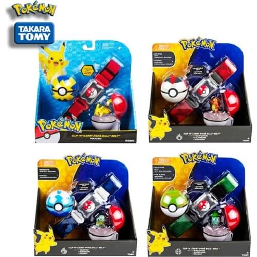 Genuine Pokemon Master Elf Ball Belt Set TAKARA TOMY pokeball Retractable Childrens Toy Gift Pikachu Doll Statue Anime Toy Set