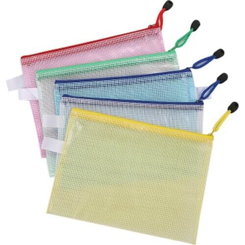 Novelty Grid File Bag Student Pencil Pouch High Capacity Korean Bag Transparent Zipper Pencil Case Stationery School Supplies