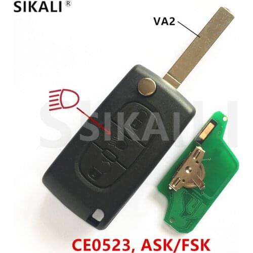 SIKALI Flip Remote Key 3BT for PEUGEOT Partner 807 307 207 407 308 CC Expert SW Lamp/Light Button (CE0523, ASK/FSK, VA2)