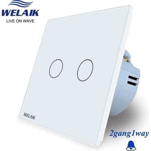 WELAIK Crystal-Glass Panel-Switch Wall-Switch EU-Doorbell Touch-Switch Light-Switch 2gang-1way AC250V A1921MLCW