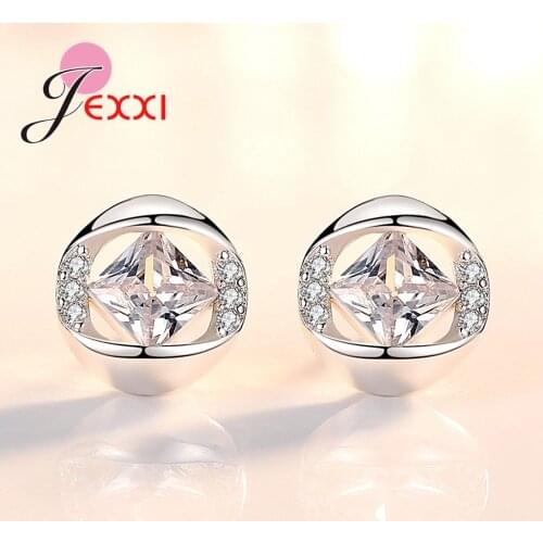 New Trendy 925 Sterling Silver Stud Earrings for Woman Girl Child Fashion Square AAAAA Cubic Zircon Brincos Jewelry Accessory