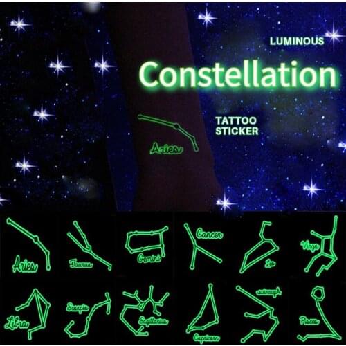 1pcs Personality Twelve Constellation Luminous Stickers Waterproof Luminous Tattoo Stickers Party Glowing Tattoo Stickers