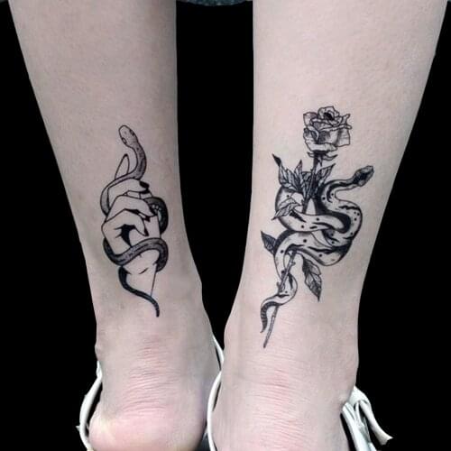 5pcs Temporary Tattoos Stickers Waterproof Black Snake Cartoon Animal Halloween Horror Fake Tattoo For Man Woman Arm Art