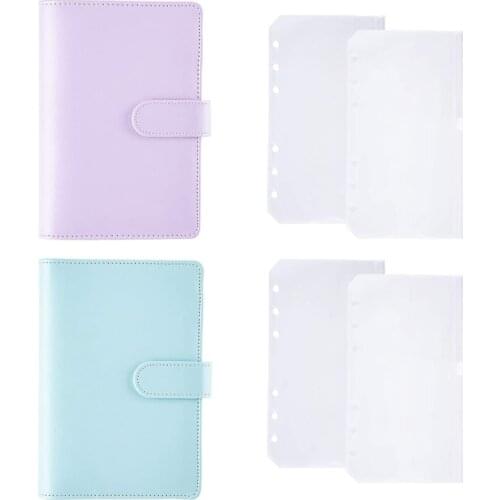 PPYY-2PCS A6 Binder PU Leather Notebook with Loose Leaf Zipper Pocket Refillable 6 Round Ring Binder Cover (Purple,Blue)