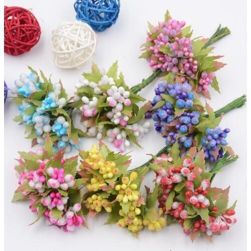 10pcs Retro Style Stamen Artificial Flowers Bouquet For Wedding Party Decoration DIY Pompom Wreath Decorative Simulation Flowers