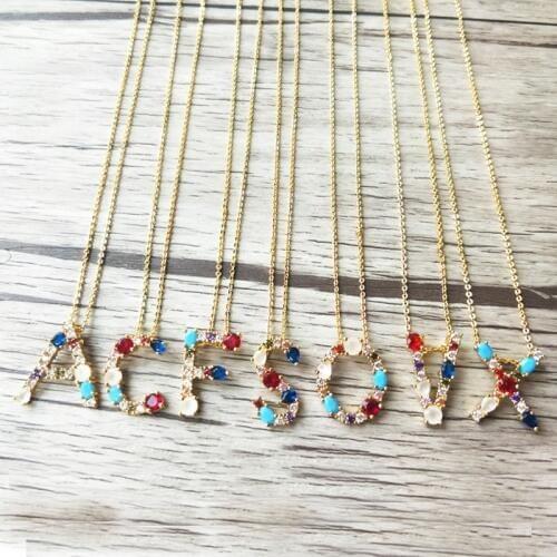 10 Piecse Trendy CZ Gold Big Alphabet letter Pendant Necklace,Multicolor CZ Micro Pave Gems Stone Charms Necklace Jewelry NK427