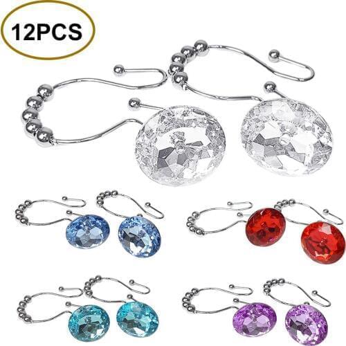 12Pcs/Set Bathroom Bling Round Acrylic Rhinestone Decorative Shower Curtain Hook