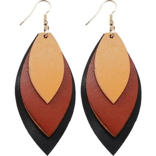 2020 New Arrival Multicolor Genuine Leather Oval Earrings for Women Geometric Jewelry Wholesale
