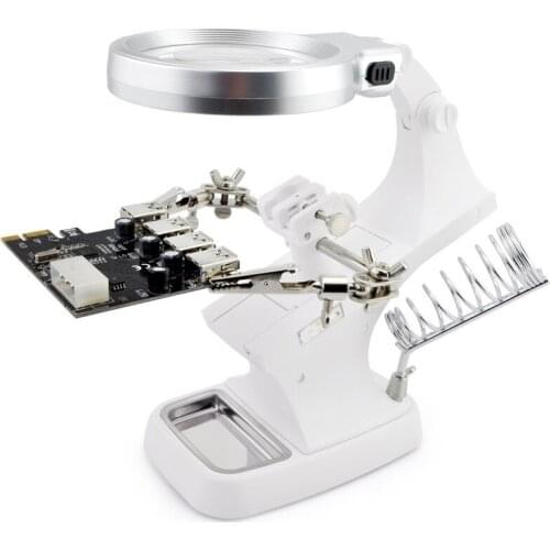 3X 4.5X Welding Magnifying Glass LED Loupe Magnifier Alligator Clip Holder Clamp Helping Hand Soldering Iron Repair Tool