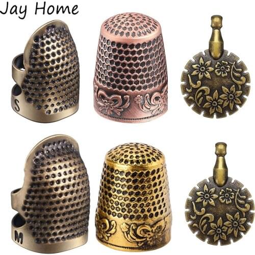 4PCS Sewing Thimble Finger Protector Adjustable Needlework Fingertip Thimble & Thread Yarn Cutter for DIY Sewing Accessories