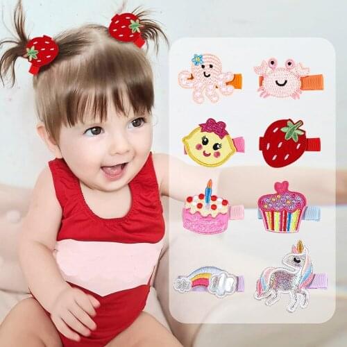 50 Pcs/Lot, Little Girls Embroidered Felt Bow Hair Clips, Cartoon Animal Embroidery Bow Hairpins, Baby Hair Accessories