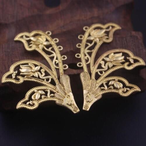 6pairs Brass Casted Filigree Corner Lily Flower Charms Tassel Connectors Decoration Quality Gold Color DIY Jewelry Accessories