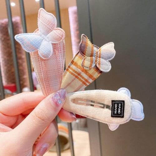 6 Pcs/Set of Girls Pink Beige Plaid Cute Hairpins Fashion Temperament Childrens Hairpins 2021 Summer New Style