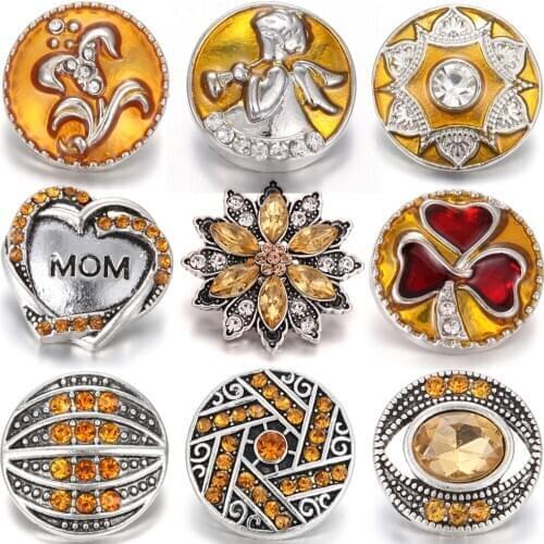 6pcs/lot New Snap Button Jewelry 18mm Rhinestone Love Heart Snap Button Jewelry Fit DIY Snap Button Bracelet Necklace Jewelry