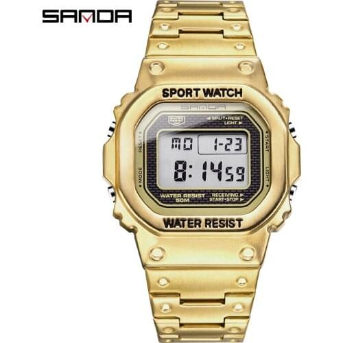 SANDA Top Brand Luxury Mens Watches LED Digital Watch Men 5ATM Casual Waterproof Wristwatch Steel Clock Relogio Masculino 390