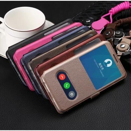 Business Double View Window Flip PU Leather Case For Huawei P Smart P20 Lite Nova 3e Honor 8X Max Lanyard Cover Magnetic Buckle
