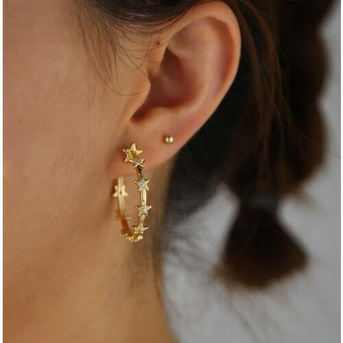 Dropshipping hot sale star hoop earrings with cz paved gold color wedding women lady festival hoop earring jewelry accessories