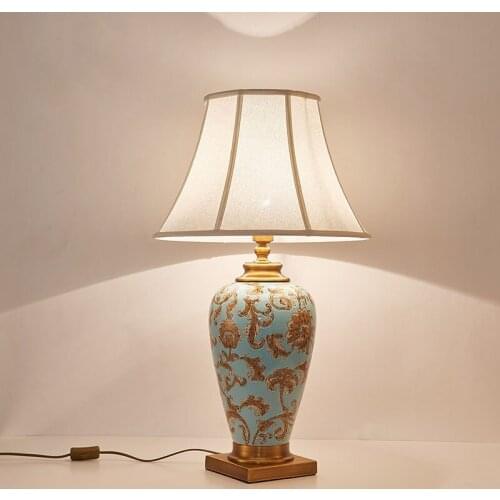 China Ceramic Table Lamp Hand-Painted Golden Pattern E27 Desk Light Hotel Light Beside Bedroom Reading Fixture TA096