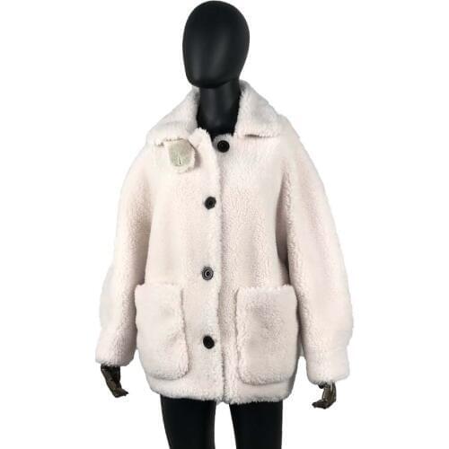 Short casual real sheep fur coat Teddy Bear coat free shipping Wool coat jacket Winter New Fashion Warm Outerwear oversize