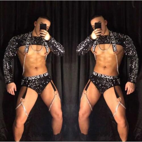 Colorful Silver Sequins Suit Nightclub Bar Ds Men Clothing Sexy Party Dj Solo Stage Performance Wear Rave Gogo Costumes XS2430