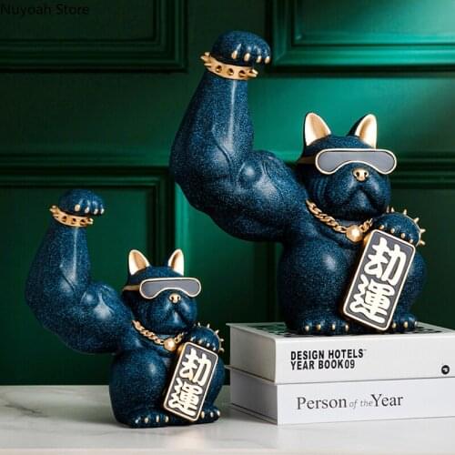 Creative Golden Resin Dog Decoration Lucky Animal Law Fight Muscle Arm Crafts Living Room Decoration Accessories Exquisite Gift