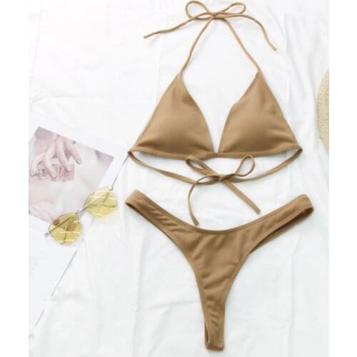 Swimming Suit For Women Bathing Suits Woman 2020 Bikini Multicolor Minimalism Sexy Lace-Up T-Back Three-Point