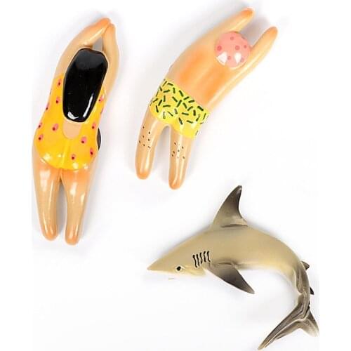 Magnetic refrigerator paste 3d boy girl swimming doll imitation shark magnet tile creative small gifts home kitchen decoration