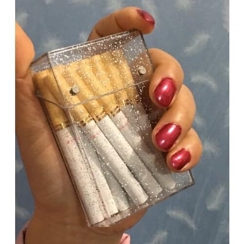 Fashion Female Fine Smoke Cigarette Case With Glitter Ultra-thin Customized Plastic 20 Sticks Packaging
