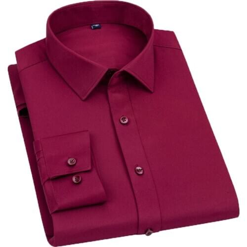 AOLIWEN Brand Men 2021 Spring Autumn Red Solid Color Long Sleeve dress Shirt Office Business Casual Comfortable Slim Fit Shirts