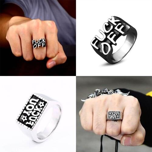 Men Vintage Personality Stainless steel Rings Letter Mens Finger-Ring High Quality Titanium Steel Original Domineering Ring